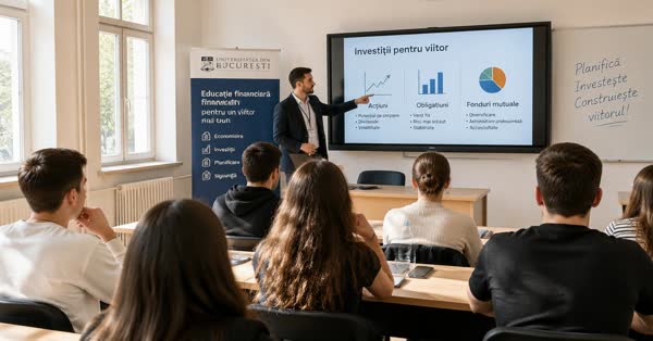Studenți la un atelier de educație financiară despre investiții