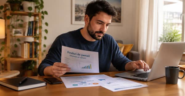 Bărbat care verifică documentele pentru transferul fondului de pensie Pilon 3